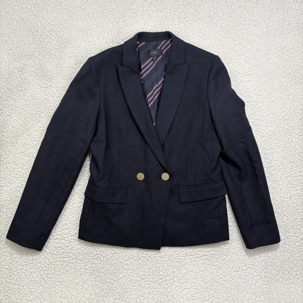 J.Crew Navy Wool Blazer Womens Size 8 Gold Buttons Lined Jacket Classic Preppy